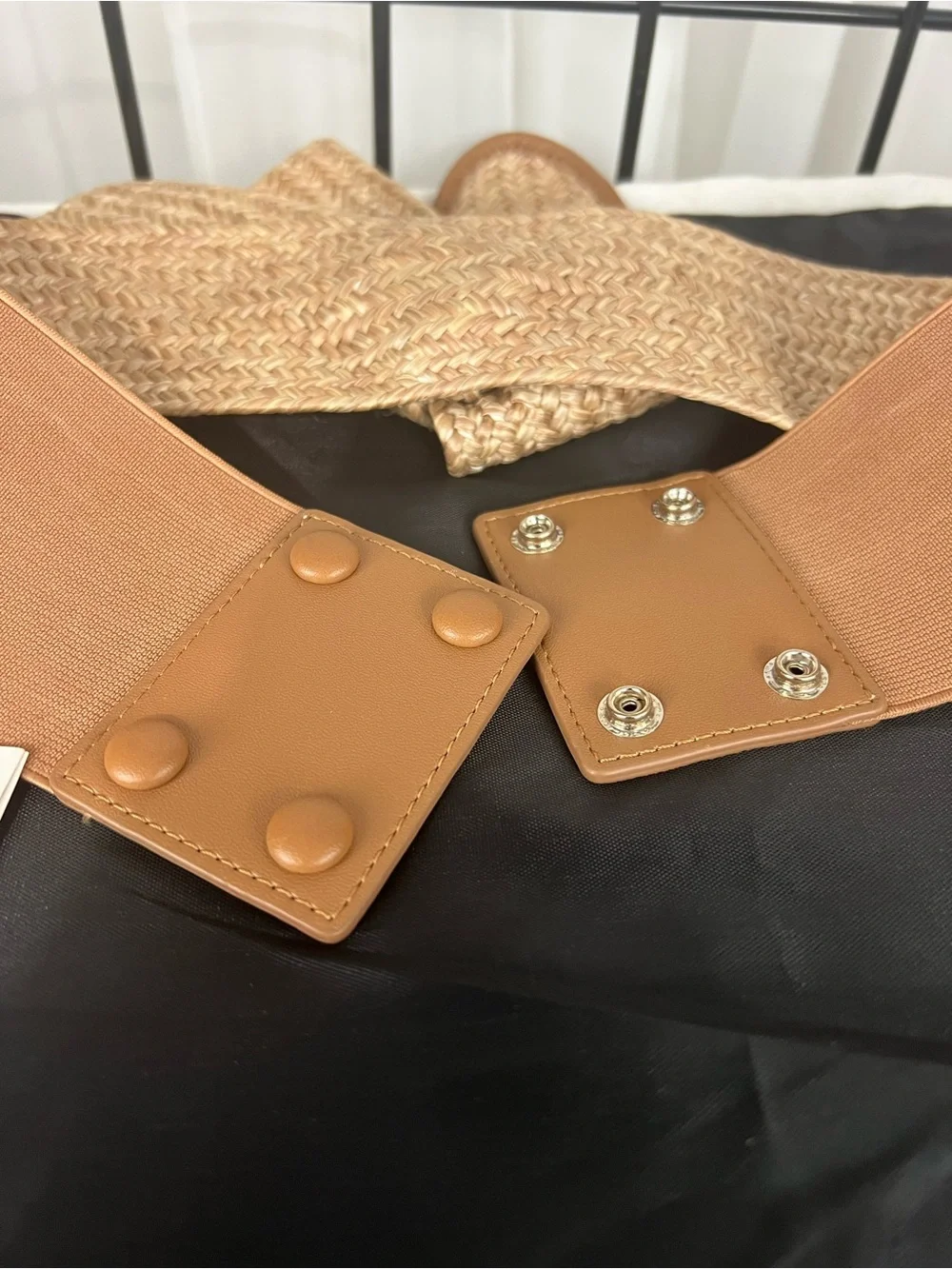 White House Black Market Woven Straw Bow Belt in Natural Tan